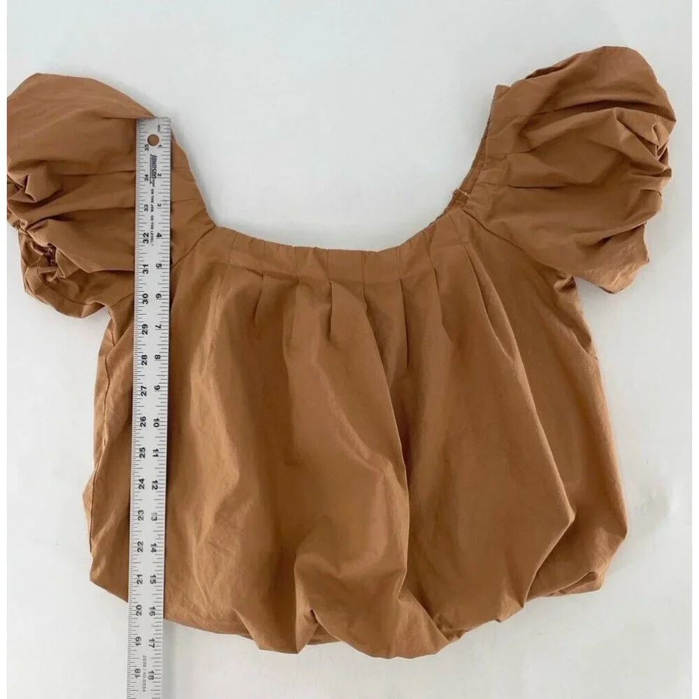 Astr The Label Women's Puff Sleeve Tan Off The Shoulder Top, Small, Boho Peasant